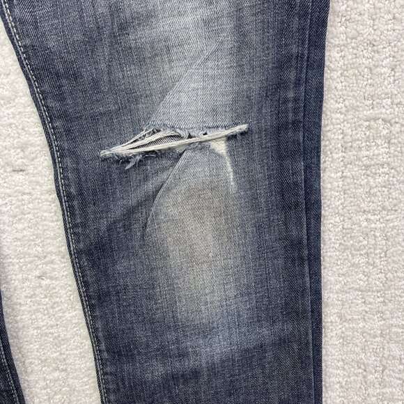 Y2K GUESS Jeans Sz 24 Distressed Low Rise STARLET Skinny Leg Dark Blue - Picture 10 of 15